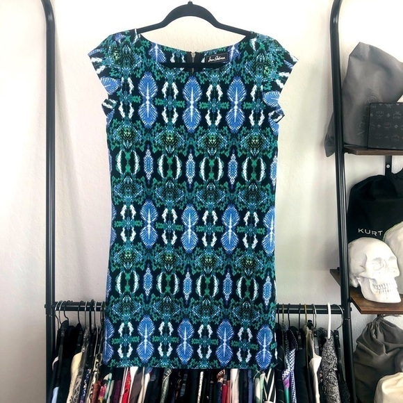 SAM Edelman Blue & Green Snake Print Shift Dress - Picture 1 of 6